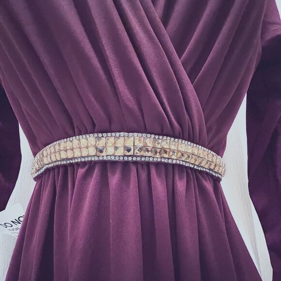 Koh Koh Long Sleeve Maxi Diamond Dress-NWT-V Neck-Size Medium-Mulberry Wine Red - Picture 8 of 13